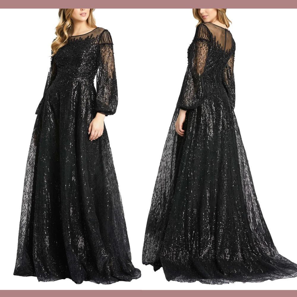 NWT Mac Duggal [ 20 ] 20307 Jewel Encrust  Illusion Long Sleeve‎ A Line Gown